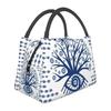 Mati Evil Eye Glass Sky Blue Meandros Patterns Resuable Lunch Box Multifunction Bohemian Cooler Thermal Food Insulated Lunch Bag