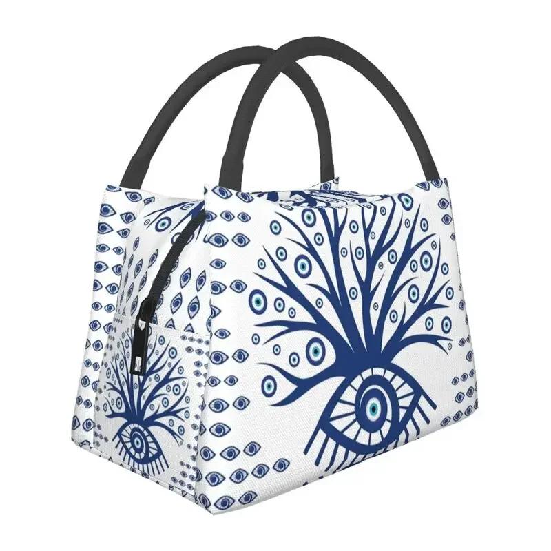 Mati Evil Eye Glass Sky Blue Meandros Patterns Resuable Lunch Box Multifunction Bohemian Cooler Thermal Food Insulated Lunch Bag