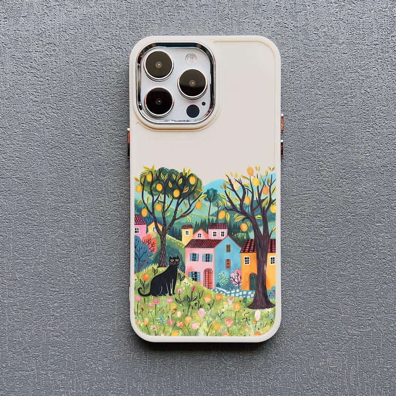Flower Tree Kitten Silicone Phone Case For iPhone 12 11 Pro Max 16 15 14 13 Pro Max Plus X XR XS 7 8 Plus SE2 Shockproof Covers