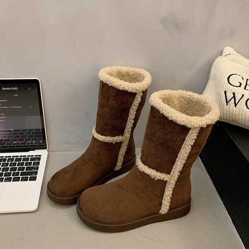 Fashion Women's Winter Padded and Thickened Warm Snow Boots 2024 New Round Head Suede Short Flat Northeast Cotton Boots