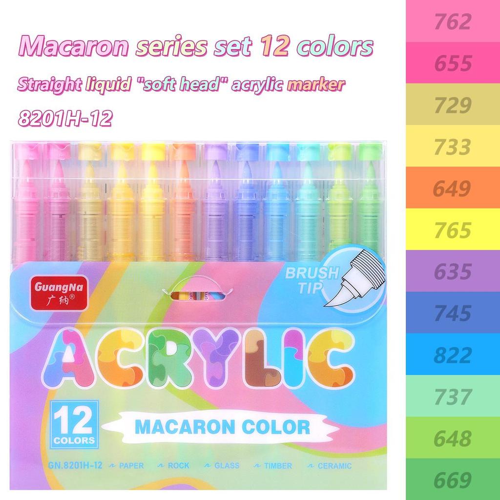 12pcs Brush Acrylic Marker Pens Set Skin Tone & Macaron Colors Direct Liquid Soft Head for Illustration Drawing Painting