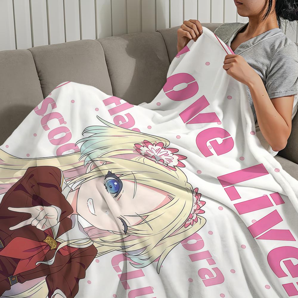 Anime Kawaii Art Girl Love L-live Soft Warm Plush Blanket for Dormitory Sofa Living Room Pet Hogar Bedroom Gift Nap Home Flannel