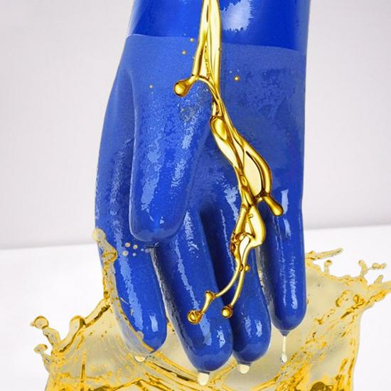 Industrial Acid & Alkali Resistant Blue PVC Gloves - Oil-Proof, Slip & Wear-Resistant, Thick Dip-Coated.