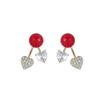 Stylish Red Heart Cubic Zirconia Earrings: Front & Back Wear, Luxurious Korean Style, Versatile Micro-Paved Studs for Commuting