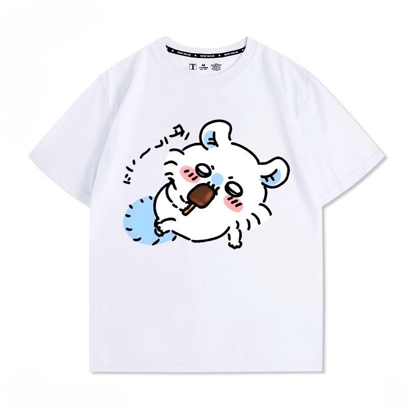 Miniso Cartoon Cute Chiikawa Printed Women Men Short-sleeved T-shirt Summer Casual Fashion Cotton Teenagers Loose Clothes