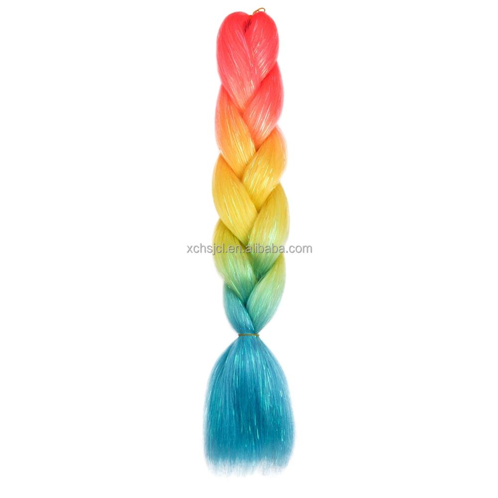 Customized Soft Heat Resistant Fiber Festival Ombre Pure 2 3 4 5 Tone Color Tinsel Glitter Jumbo Braiids
