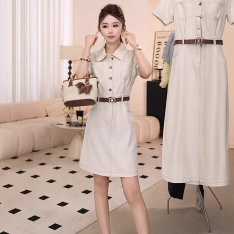 [Spot] Casual shirt dress summer new waist loose foreign style fashion age reduction temperament short skirt women