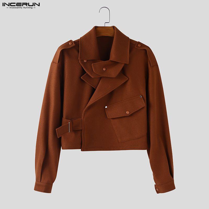 INCERUN Autumn Winter Men Lapel Long Sleeve Loose Casual Jackets Short Coats