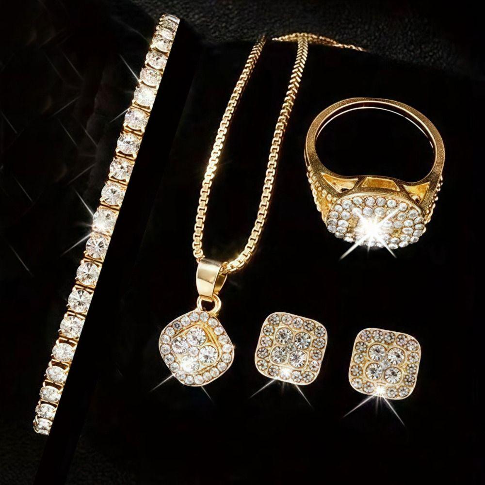 6Pcs/set Luxury Crystal Quartz Watch Shiny Necklace Bracelet Earrings Set  Ladies