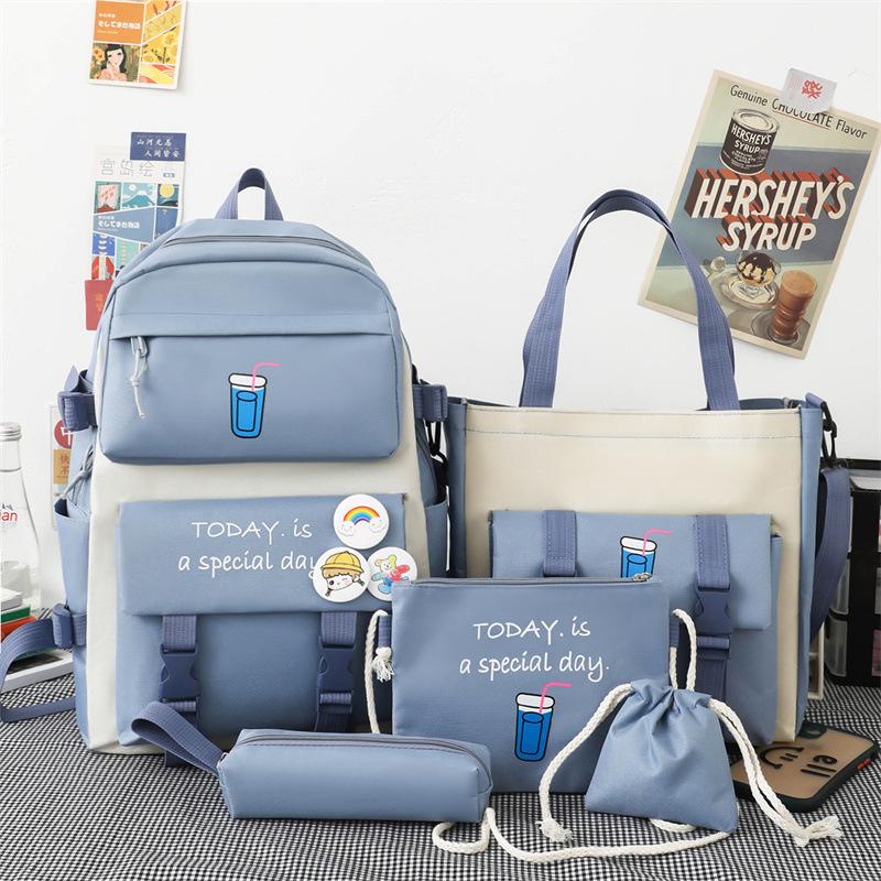 Schoolbag Female College Student Campus Canvas Bag Grades 3 to 5 and 6 Large Capacity Middle School Student Junior High School Student Backpack Female