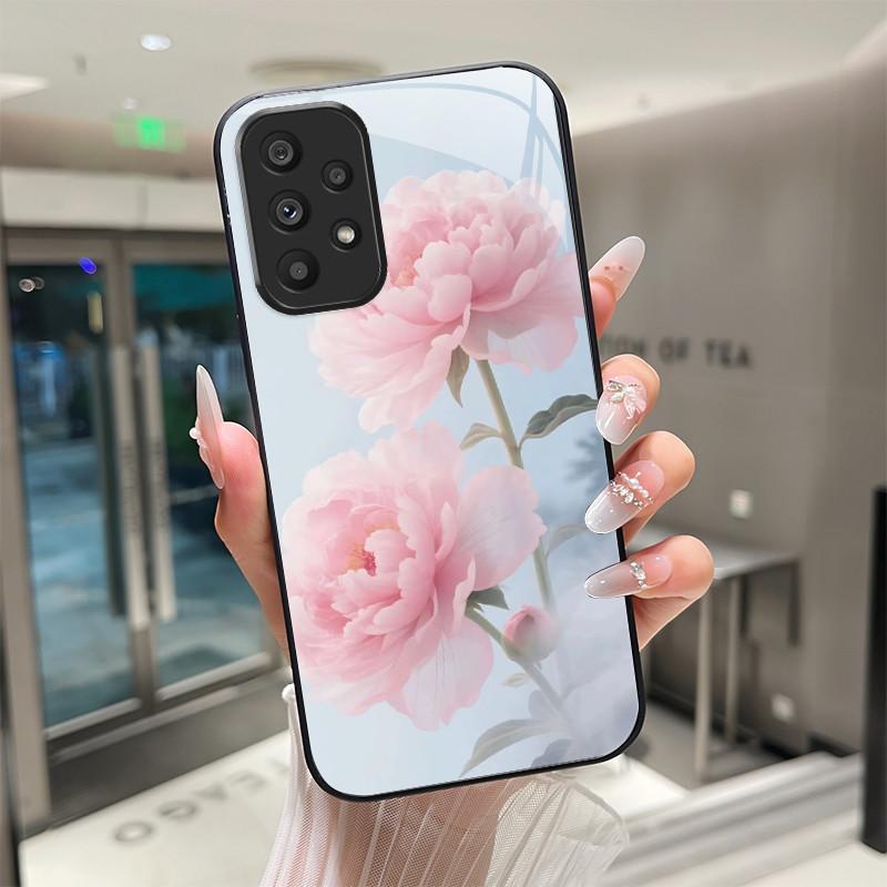 Süße Cartoon-Katzen Blumen Hülle Für Samsung Galaxy A52 A52S A72 4G 5G Gehärtetes Glas Handyhülle Schutzhülle Rückseite Hartschale