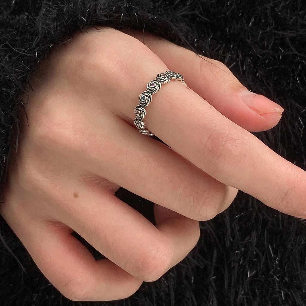 Pure Stunning S925 Silver Colorful Zirconia Retro Floral Ring With Adjustable Size For Women