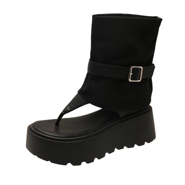 

[Youshilai] Thick-soled pants tube cool boots 2025 summer new toe retro sandals muffin Roman shoes women 35