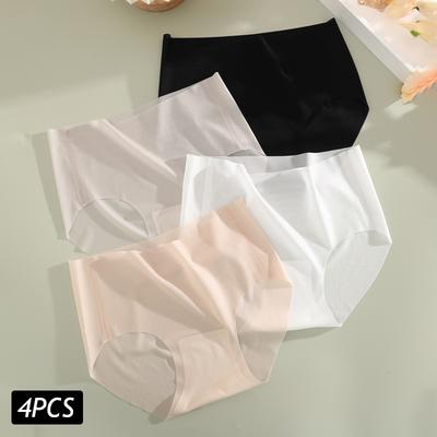 4PCS/Conjunto Calcinhas Sem Costura de Seda Gelo Femininas Cuecas Ultrafinas Roupa Íntima Respirável Feminina Cintura Alta Intimates Lingerie Tamanho Plus
