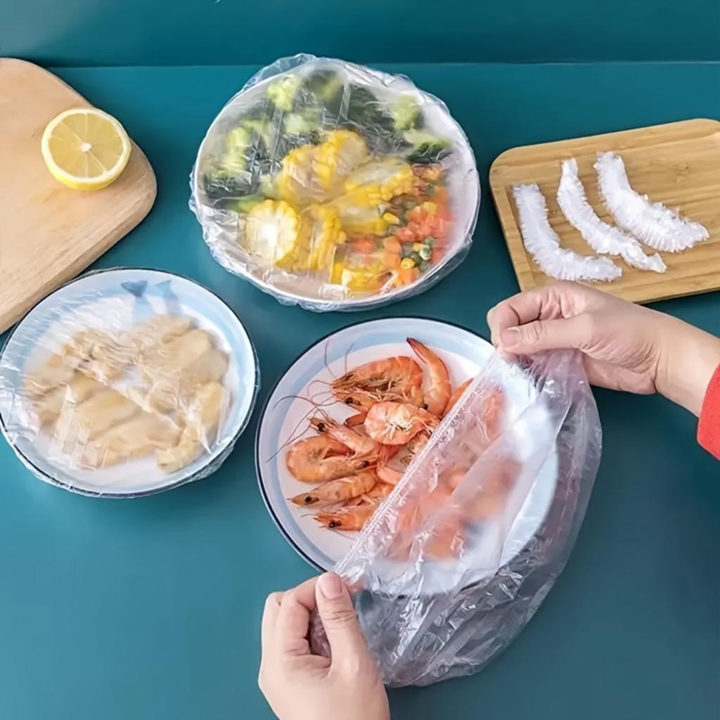 500/300/100 Pcs of Elastic Food Cling Film - Stretchable Transparent Dish Cover - Multi-purpose, Odorless Kitchen Cling Film, Anti Fly and Dust-proof