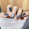 Dark Silver Gray Cat Eye Lace Press-On Nails - Short Oval Nail Stickers