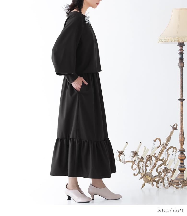 Oshare Walker Tiered Long Sleeve Tiered Layered Dress with Voluminous Sleeves and and Occasion Design n'OrLABEL Dress, Women's Tucks, Black, Formal,