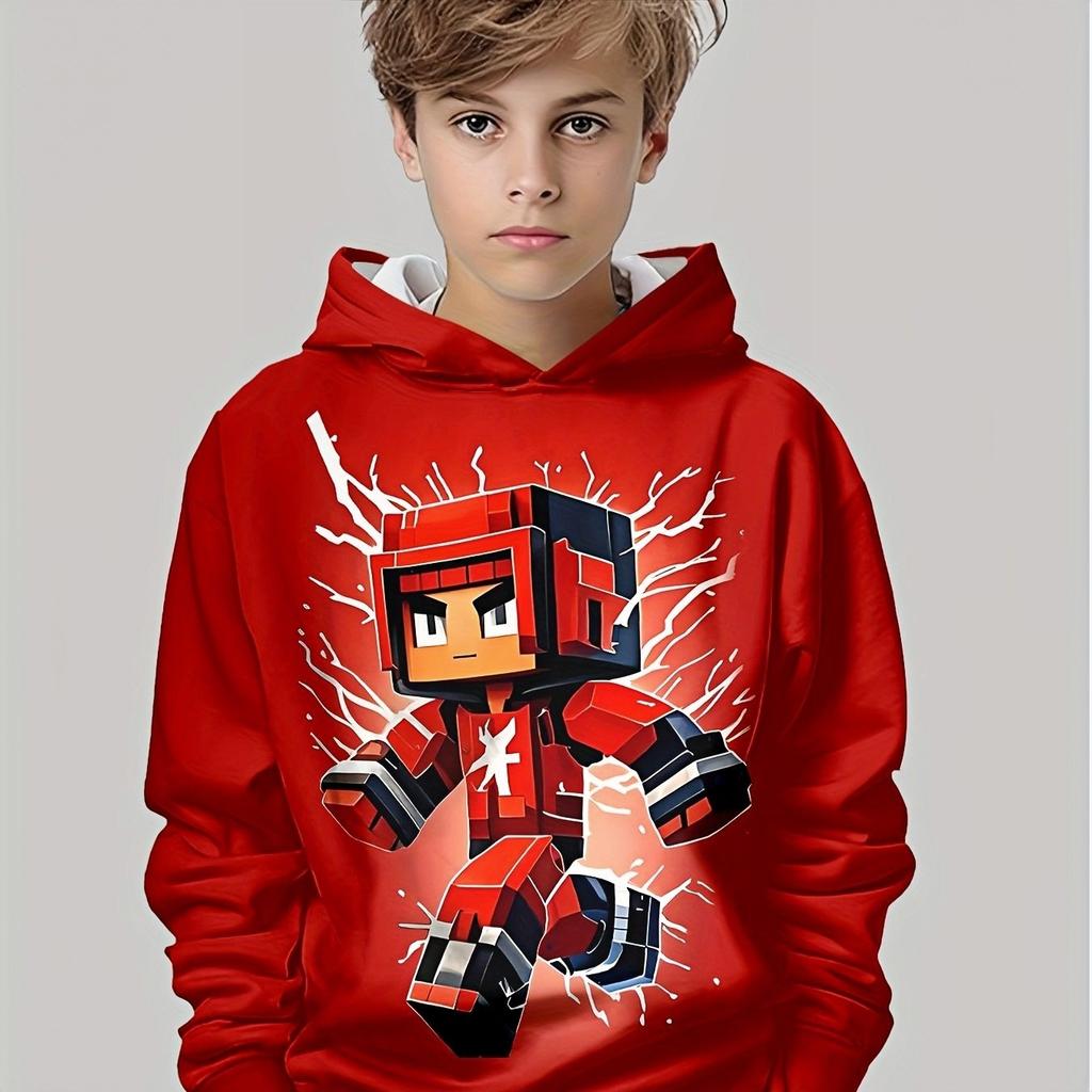 Boys' fashionable 3D printed casual pullover, spring and autumn long sleeved sports top, outdoor style for children