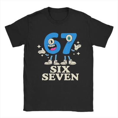 67 Six Seven 6-7 Lustiges Meme Italienischer Hirnfraß Bekleidung Unisex T-Shirt Reines Baumwoll-Tee Grafikbedruckte Oberteile T-Shirt