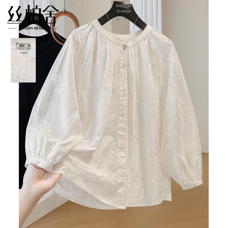 Women s Embroidered Round Neck Long Sleeve Shirt S