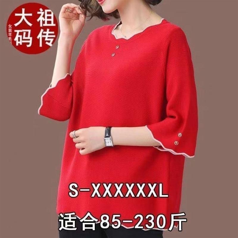 Solid Color Round Neck 3/4 Sleeve Tops Women's Summer New Casual Fashion Button Spliced All-match Loose T-shirt