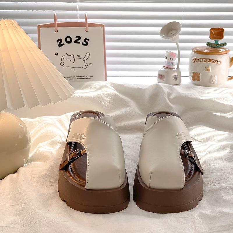 2025 Summer Thick-soled Bag Head Half Slippers Women's New Commuting Versatile Height-increasing Small Leather Shoes Small Temperament Single Shoes