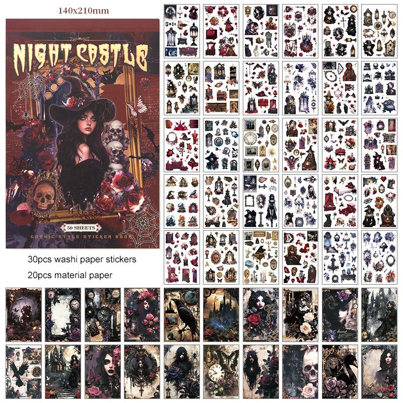 JIANWU 50 Sheets/book Vintage Dark Gothic Flower Character Landscape Collage scrapbook Material Creative Junk Journal Stationery