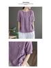 Women's Retro Floral Embroidered Cotton Linen Short-Sleeve Loose T-Shirt