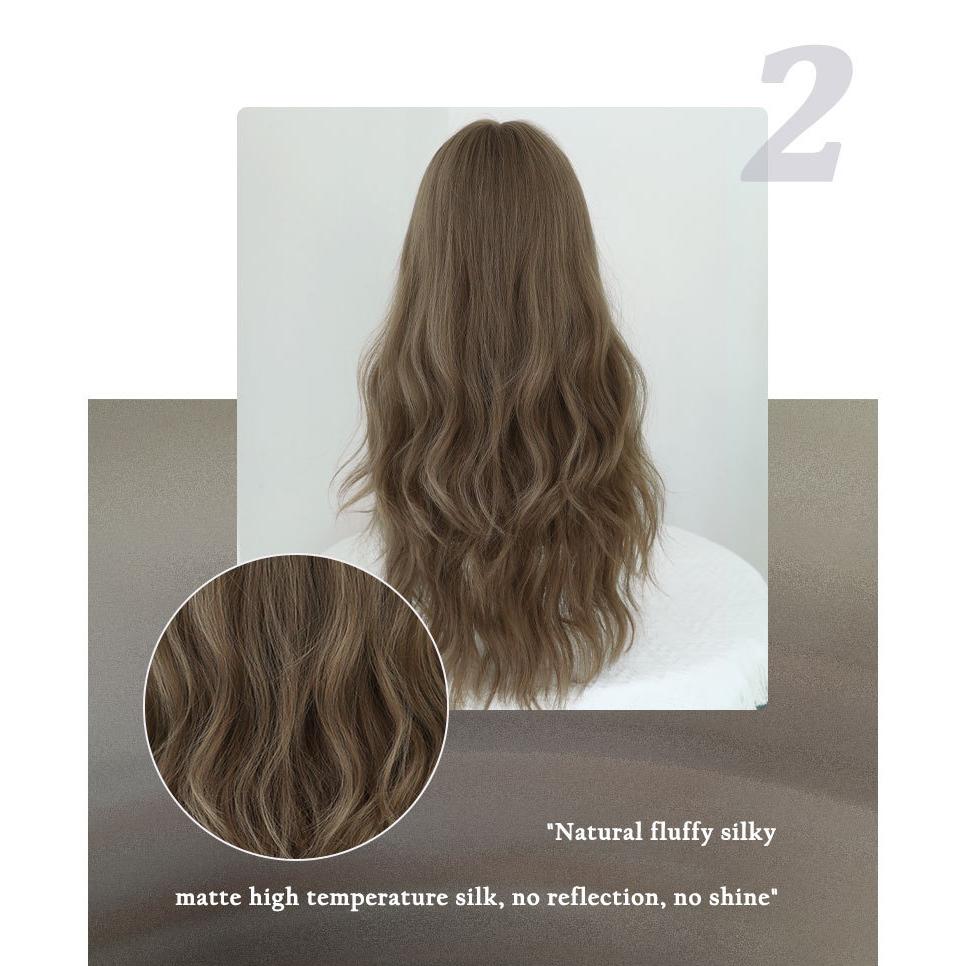 Middle East Mist Tea Light Brown Long Curly Wig for Women -Big Waves Full Bangs, Quick Beauty Daily Styling, High Quality Full Cap