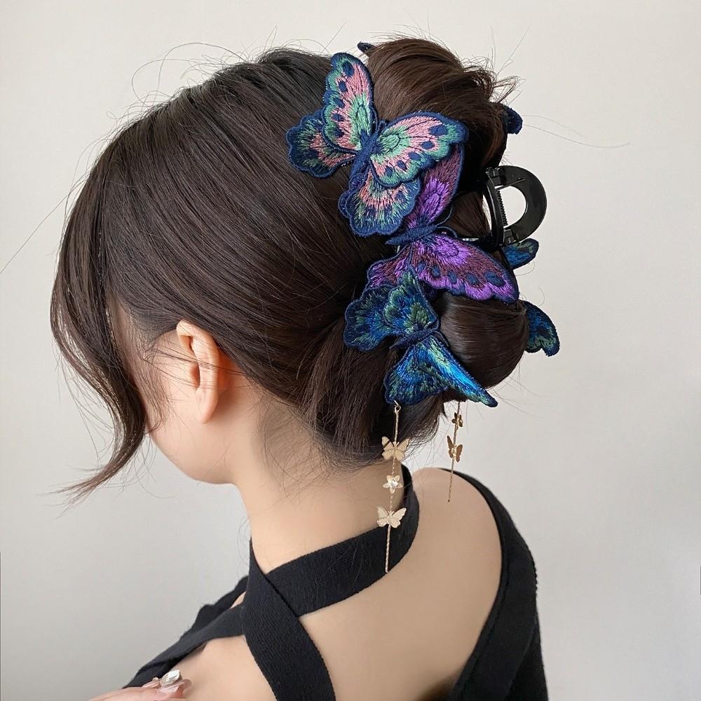 Flower Tassel Hair Grab Clip Kniting Large Shark Clip Vintage Butterfly Hair Claw Women