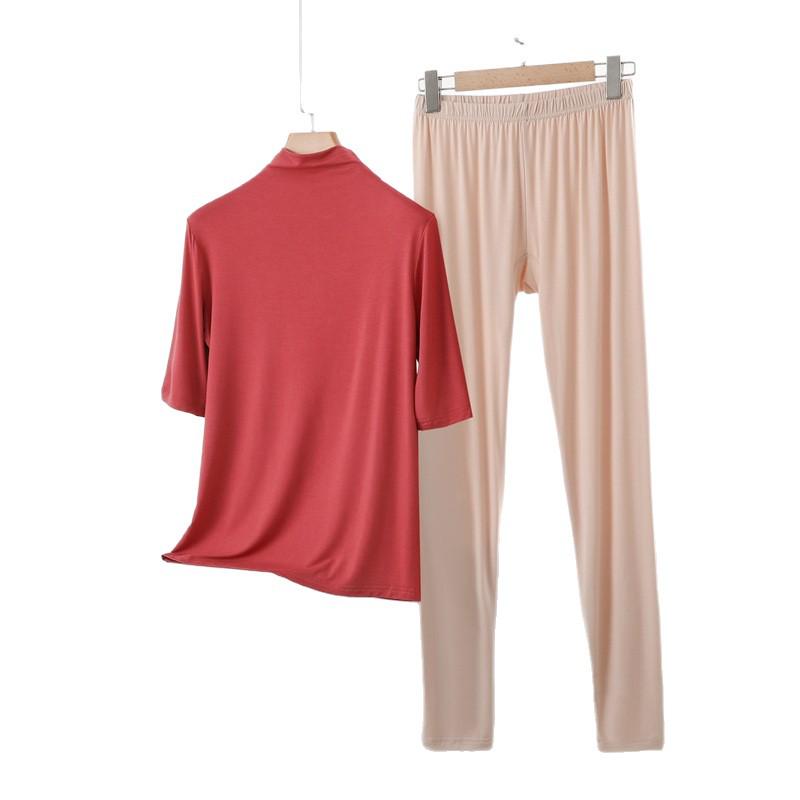 Spring/Summer Women's Half-High Neck 3/4 Sleeve Modal Lounge Set - Lightweight, Loose, Plus Size Casual Wear