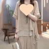 Retro Cotton Linen Set Women Summer Loose Slimming Belly Covering Two-piece Set Elegant Style Casual Fashion Trend
