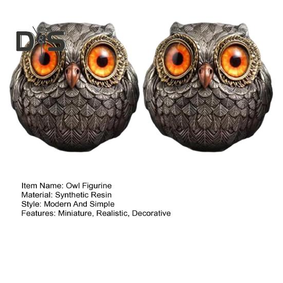 2ks miniaturní figurky sovy Ručně vyrobené socha sova socha zvířete Drobná plastika sovy z pryskyřice Stolní ozdoba pro dekoraci domácí police