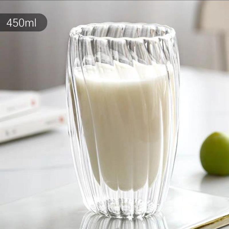 Household Simple Milk Cup Vertical Stripe Transparent Glass Drinking Cup With Lid And Handle High Value