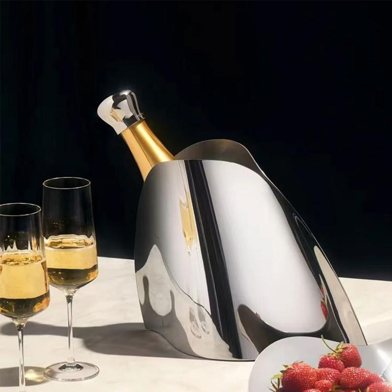 Secchiello per Ghiaccio Vaso in Acciaio Inossidabile a Specchio di Lusso, Secchiello per Champagne in Metallo, Adatto per Bar, Famiglia, Ristorante, Decorazione per Feste