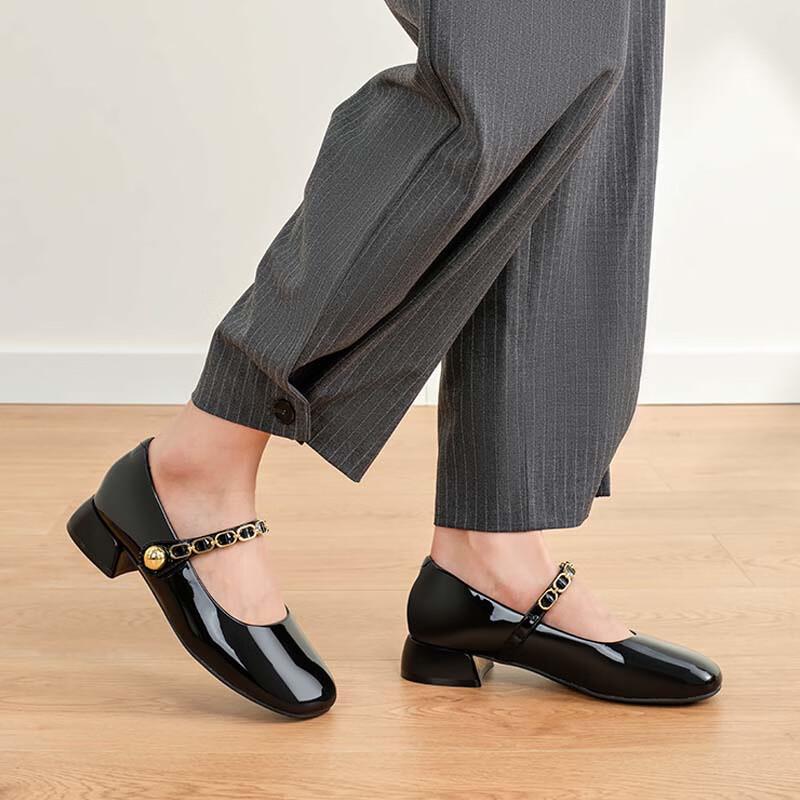 Aokang Women s Round Toe Patent Leather Mary Jane Shoes EU 36