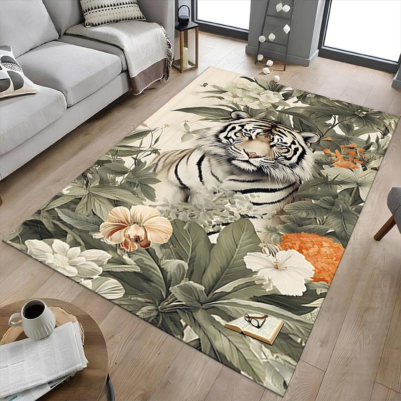 1PC Tiger Flowers Non-Slip Floor Carpet, Office, Family, Bedroom, Studio - Large Area Rug, Vibrant Colors, Longlasting Material-X410