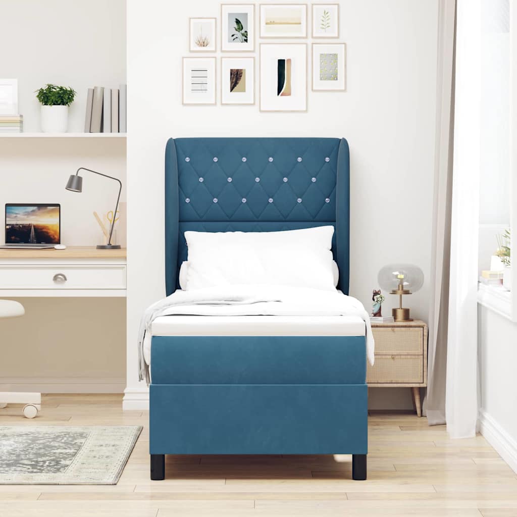 Box Spring Bed with Headboard Dark Blue 200 X 80 Cm Velvet