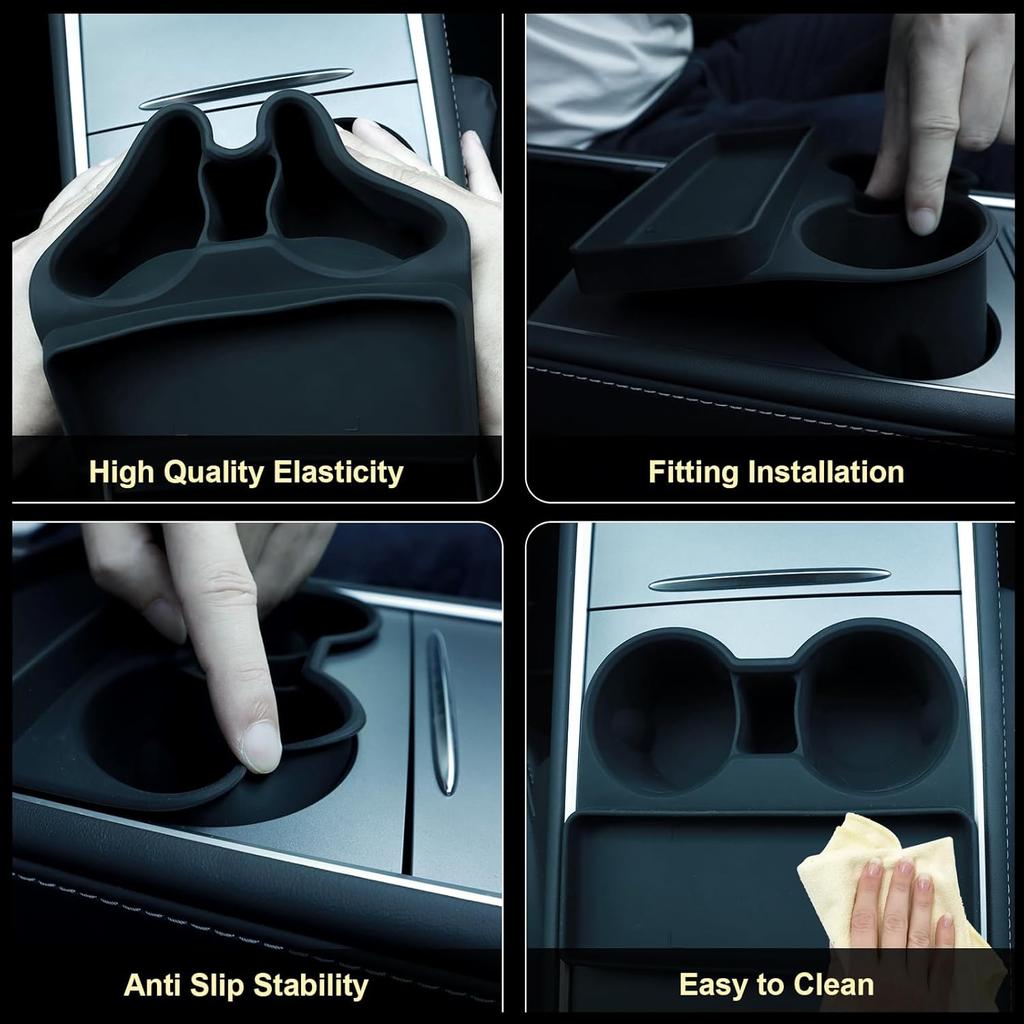 For Tesla Model 3 Model Y Cup Holder Ert Center Console Water Cup Limit Clamp, Under Armrest Box Storage Tray Key Card Sunglasses Holder For Tesla
