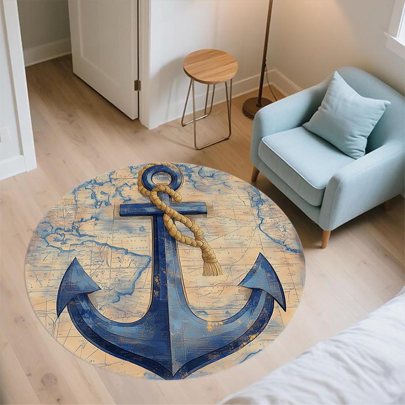 Map Anchor,Round Area Rug,Carpet Rug for Living Room Bedroom Sofa Playroom Decor,Non-slip Floor Mat