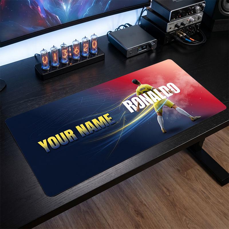 Cristiano Ronaldo Custom Large Mouse Pad, Personalized Name Text Print, Football Logo Non‑Slip Desk Mat Gaming Gift