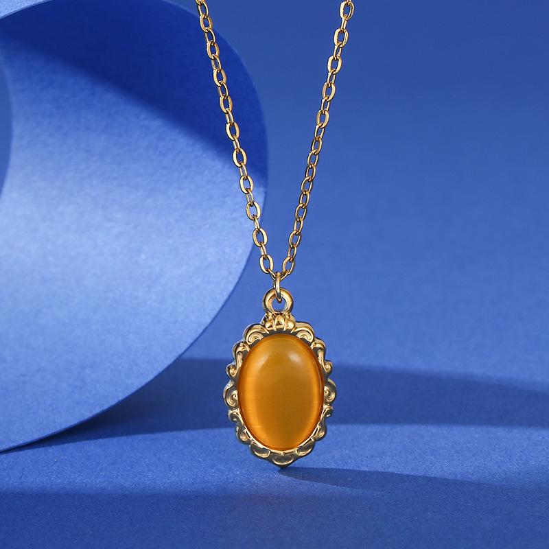 Stainless Steel Inlaid Tiger Eye Pendant Necklace - Retro Exquisite Clavicle Chain 2026