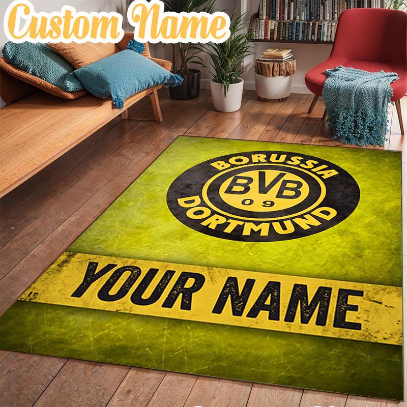 Custom Name Bvb 09 Football Team Rug Office Rug Chair Mat Non Slip Carpet Rugs for Bedrooms Dining Room Living Room Home Decor gifts