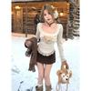 Lace Knitted T-shirt for Women in Autumn and Winter New Style Bottoming Shirt with Short Top