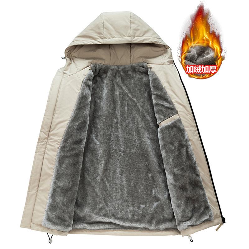 Fleece Förstärkt Höst och Vinter Herrjacka Herr med Huva Stor Storlek Högkvalitativ Jacka Herr