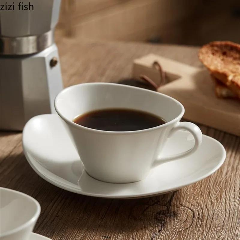White Ceramic Coffee Cup and Saucer Set Irregular Water Cup Milk Tea Cups Couple Mugs Afternoon Tea Cup Milk Mugs Tea Mug