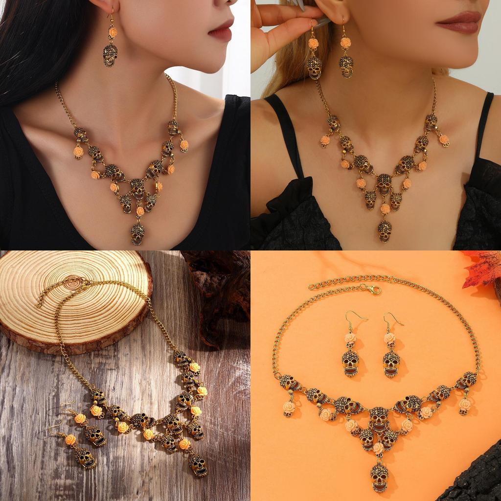 Skull Jewelry Summer Set Retro Flower Motif Metal Finish Teens Adults Decoration