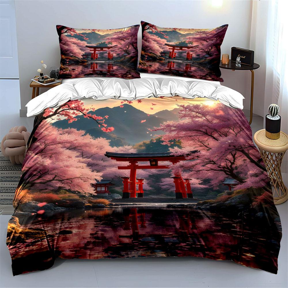 Cherry Blossom Landscape Decor Set Multiple Sizes Kid'S And Adults' Bedroom Exquisite 3Pc Bedding Set, Gift