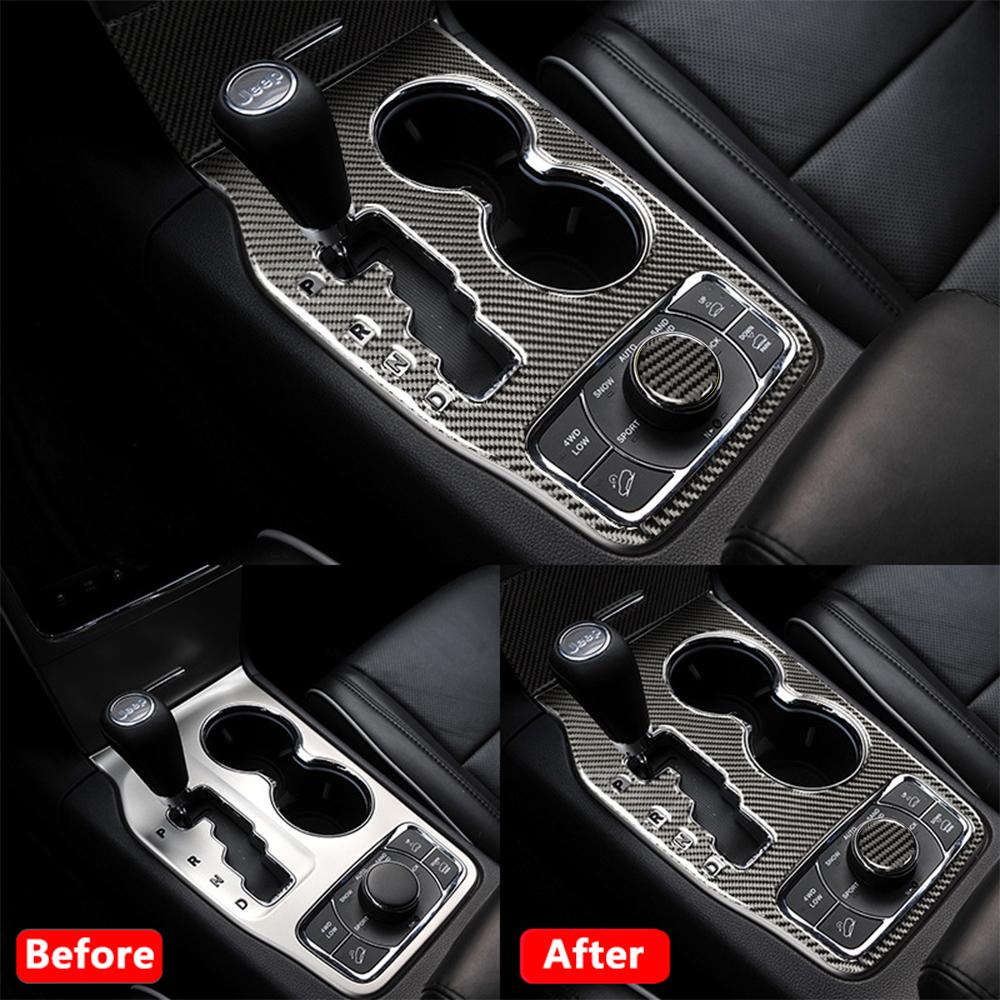 Gear Shift Panel Cover Carbon Fiber For Jeep Grand Cherokee 2011-2015 2016-2018 Switch Knob Cover Trim Car Stickers Accessories