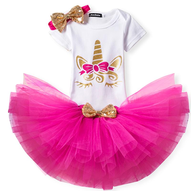 blue dress for baby girl Girl's Rainbow Unicorn Birthday Outfit – Squishy Cheeks main image 0